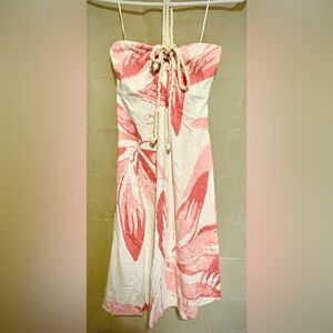 American Eagle Outfitters Coral and Cream Summer Strapless Dress-Small